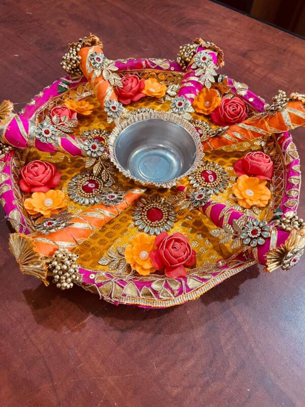 Steel Mehendi Platter with 6 Cones
