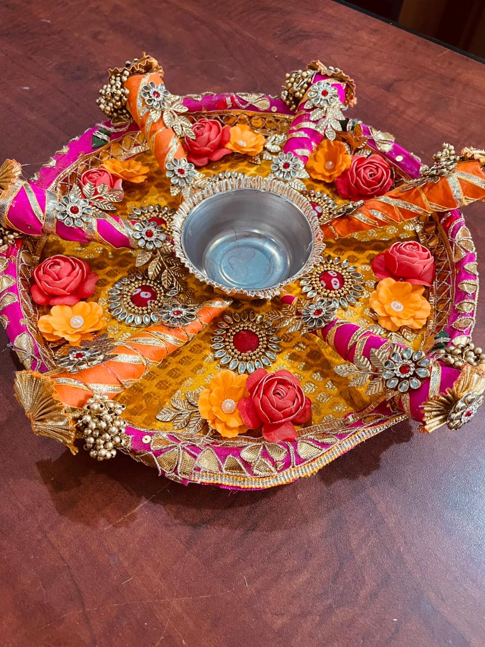 Steel Mehendi Platter with 6 Cones