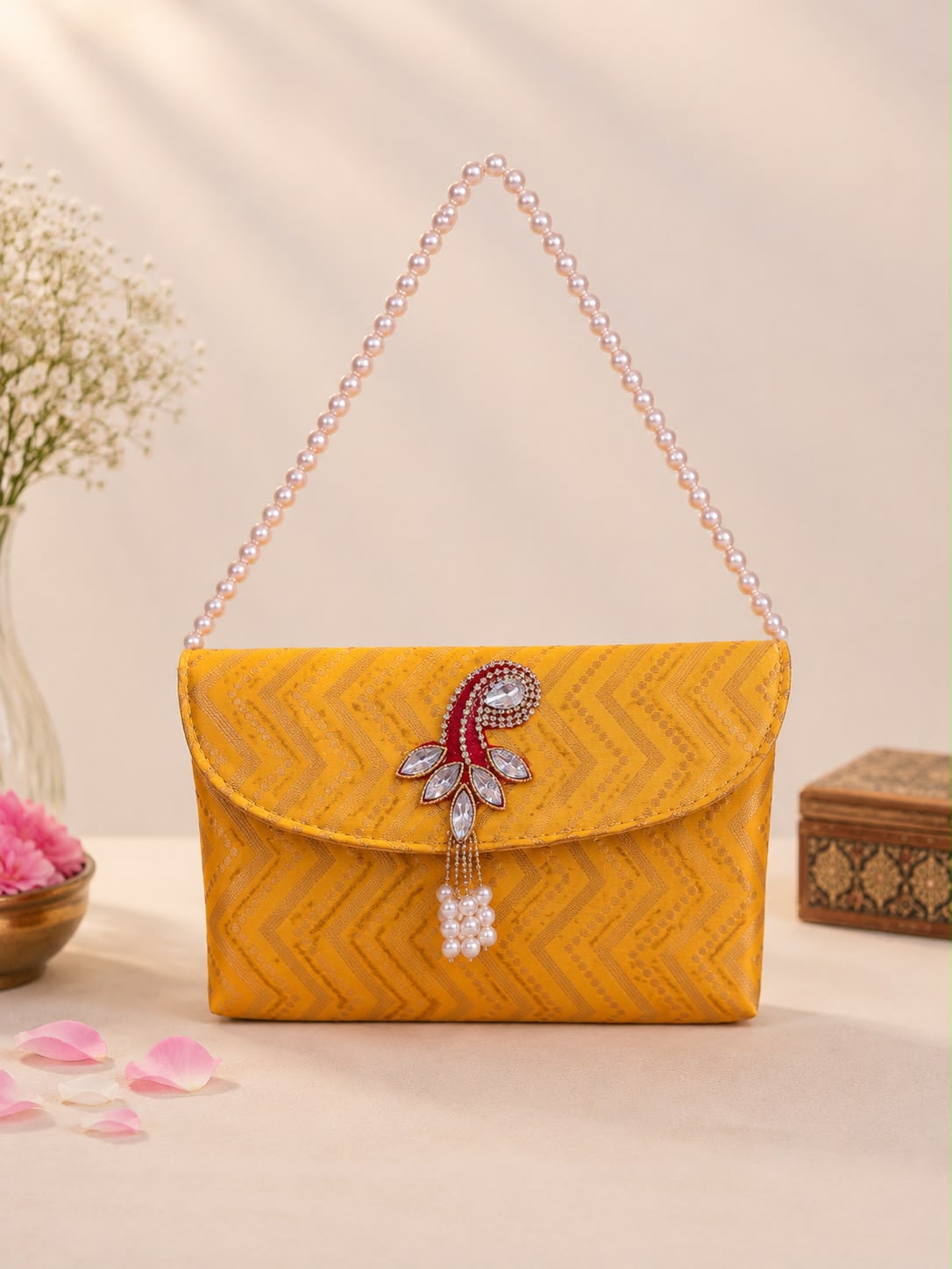 Sling Bag In brocade with pearl handle (pack of 10) - Image 5