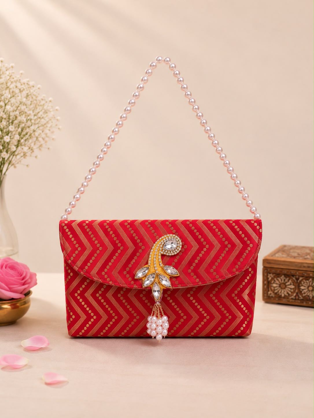 Sling Bag In brocade with pearl handle (pack of 10) - Image 6