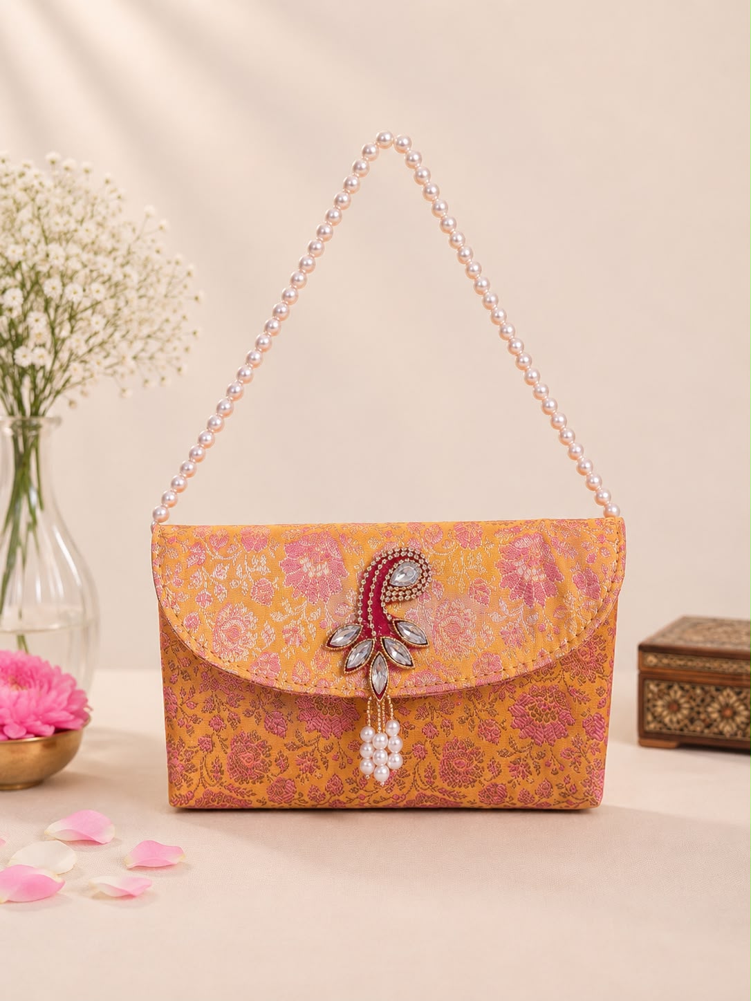Sling Bag In brocade with pearl handle (pack of 10) - Image 7