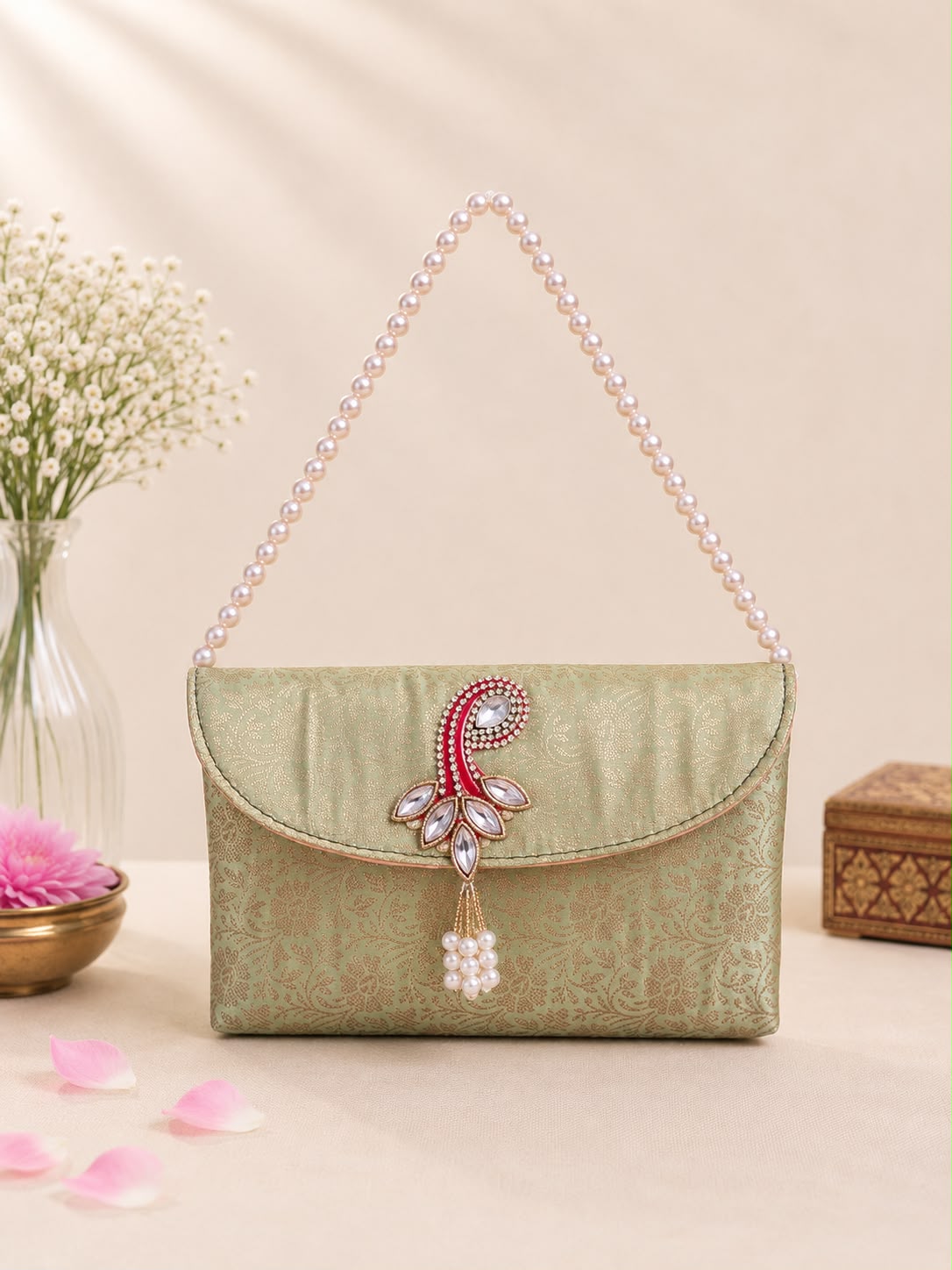 Sling Bag In brocade with pearl handle (pack of 10) - Image 8