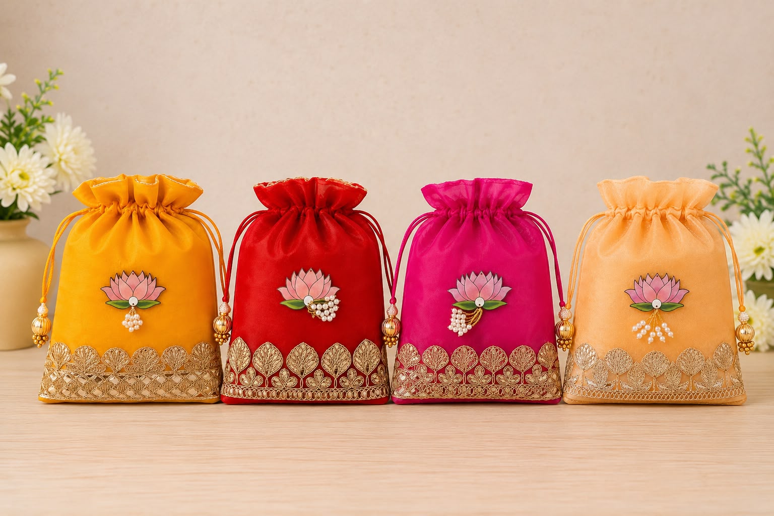 Double Organza Lotus Potli 7/9 inches (pack of 20)
