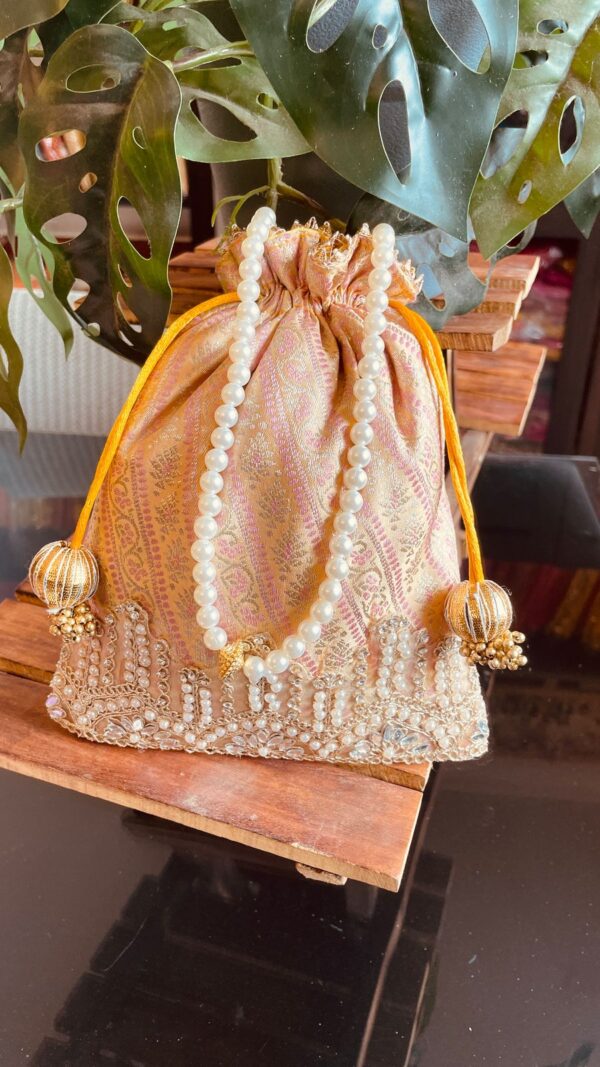 Pastel benarsi Potli with Pearl Handle - Image 2