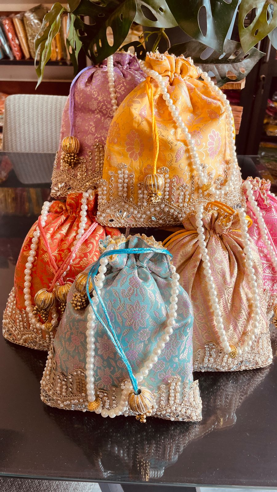 Pastel benarsi Potli with Pearl Handle