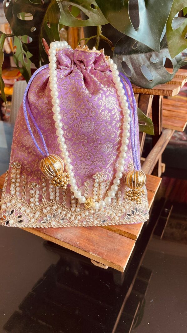 Pastel benarsi Potli with Pearl Handle - Image 5