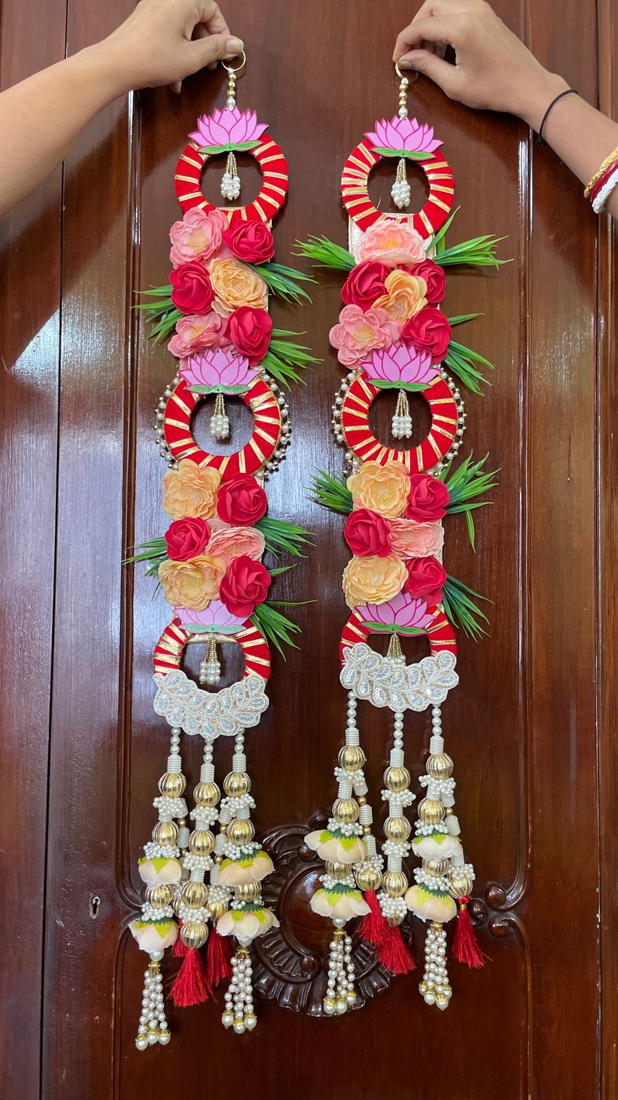 Heavy Red Floral Hangings