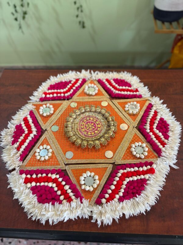 Orange Pink Chumki Floor Rangoli - Image 2