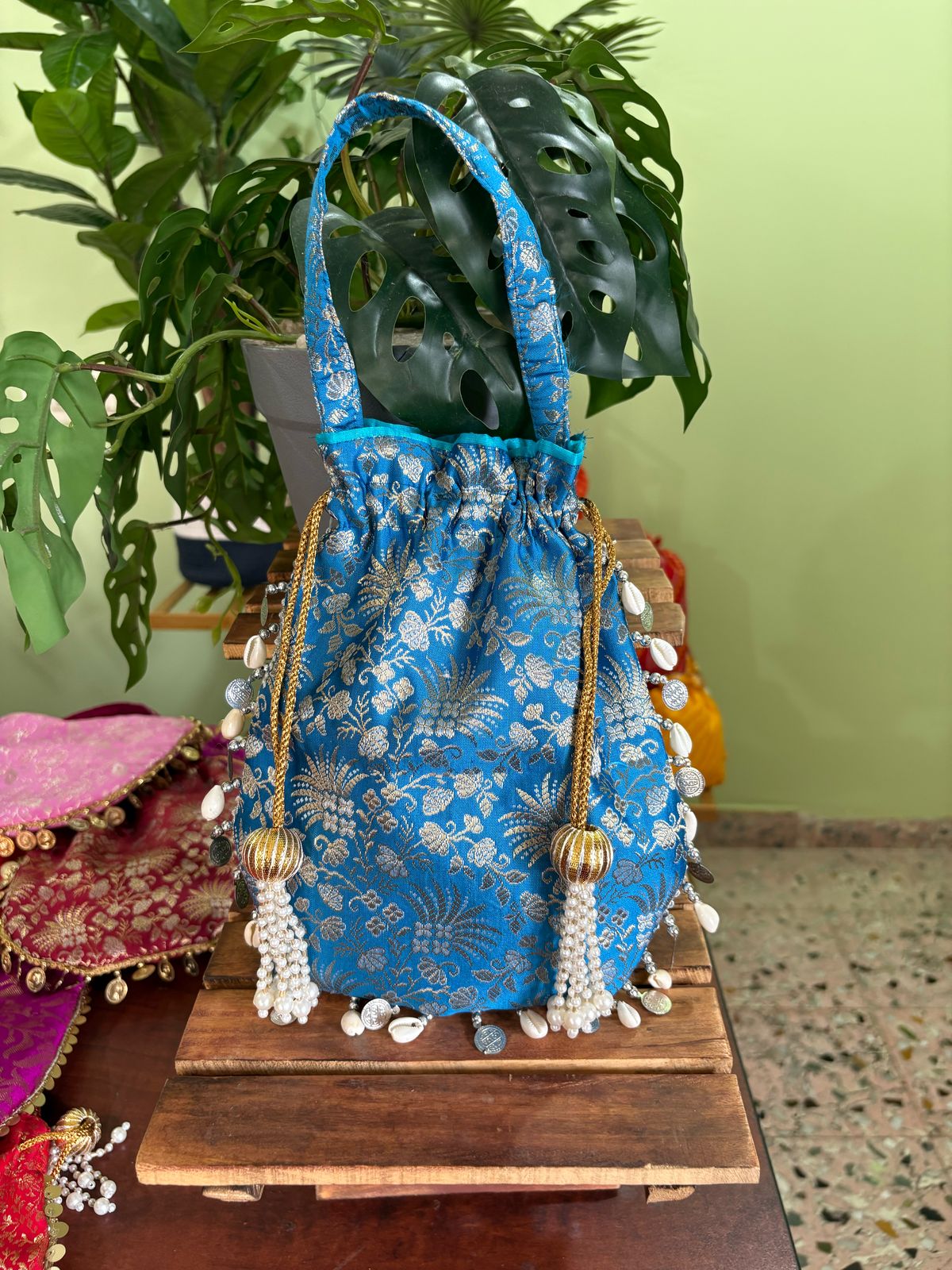 Brocade Matka Potli with handle