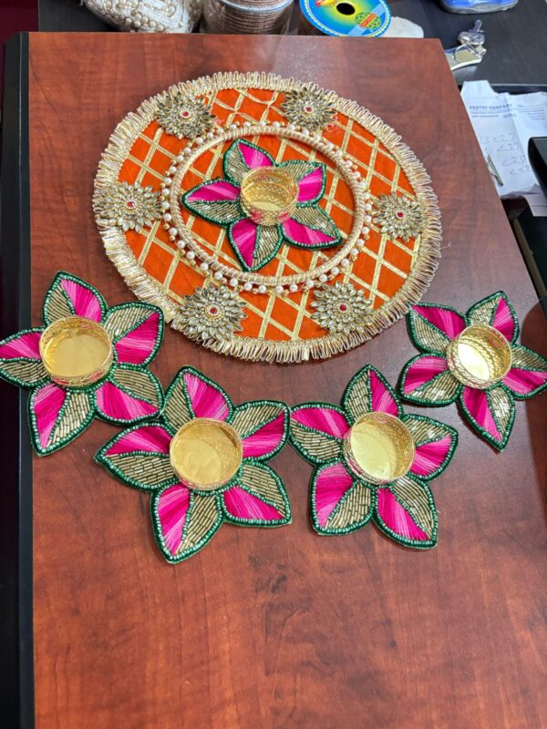 10" Round Rangoli set of 5 pieces (Flower T lights) - Image 3