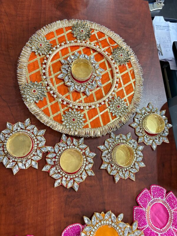 10" Round Rangoli Set of 5 Pieces (Kundan Buti T lights) - Image 3