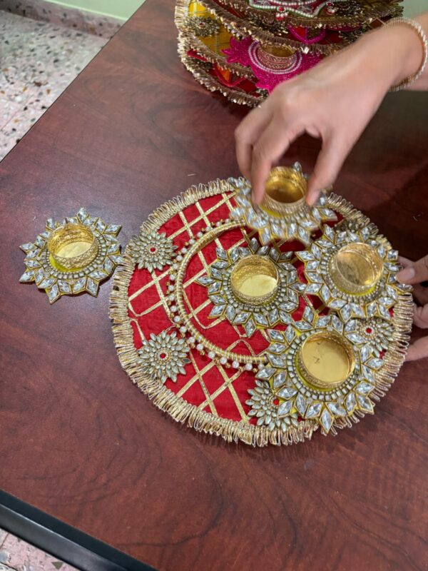 10" Round Rangoli Set of 5 Pieces (Kundan Buti T lights) - Image 2