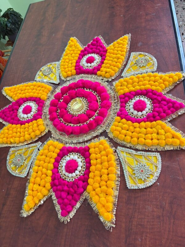 Lotus Pom Pom MDF Floor Rangoli - Image 2