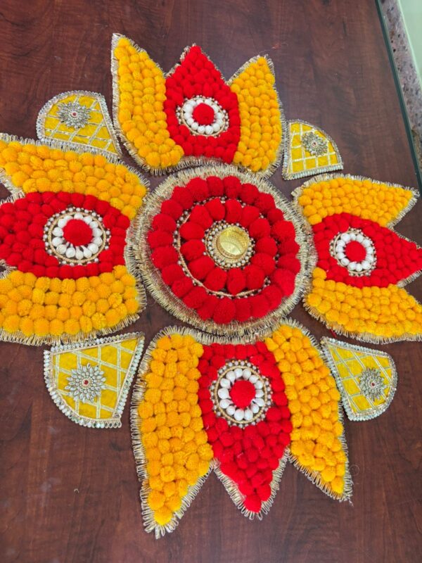 Lotus Pom Pom MDF Floor Rangoli - Image 3