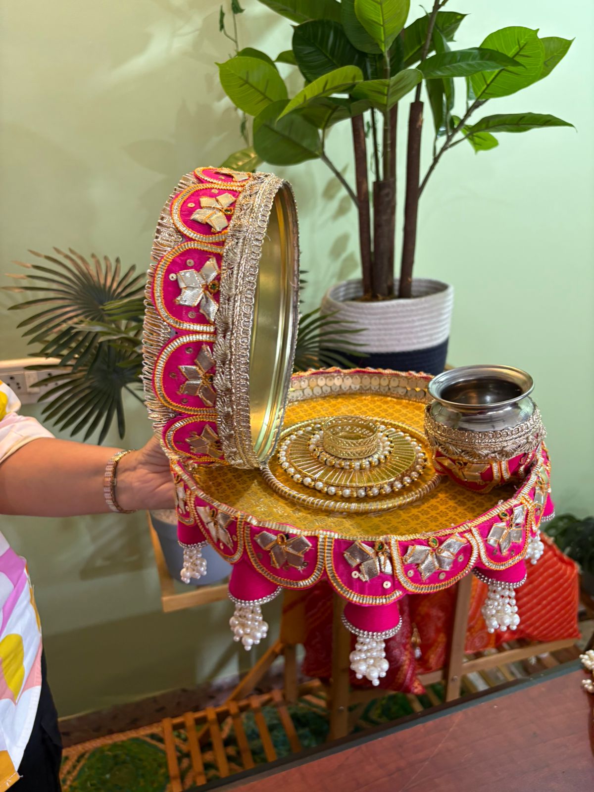 Karwa Chauth Pink Gota Set