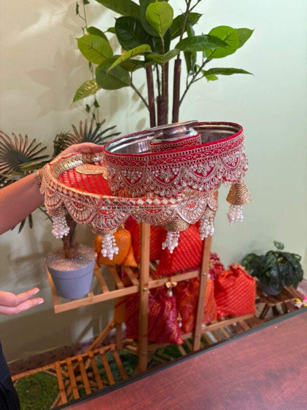 Red Zarodi Karwa Chauth Thali set - Image 4