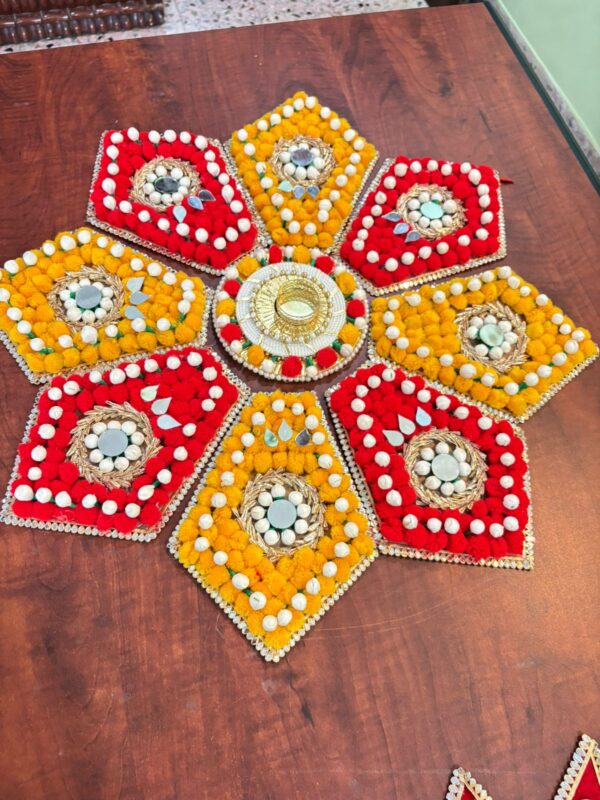 Red Yellow 8 Petal Flower Rangoli