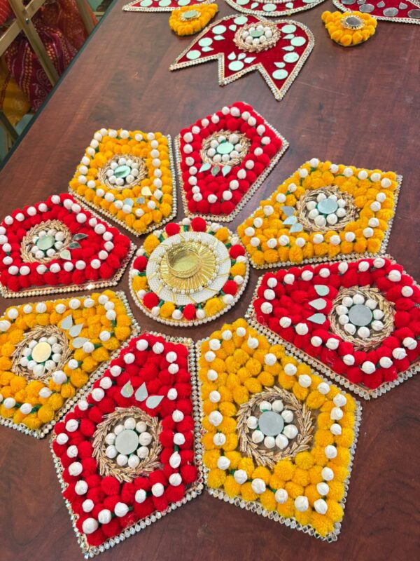 Red Yellow 8 Petal Flower Rangoli - Image 2