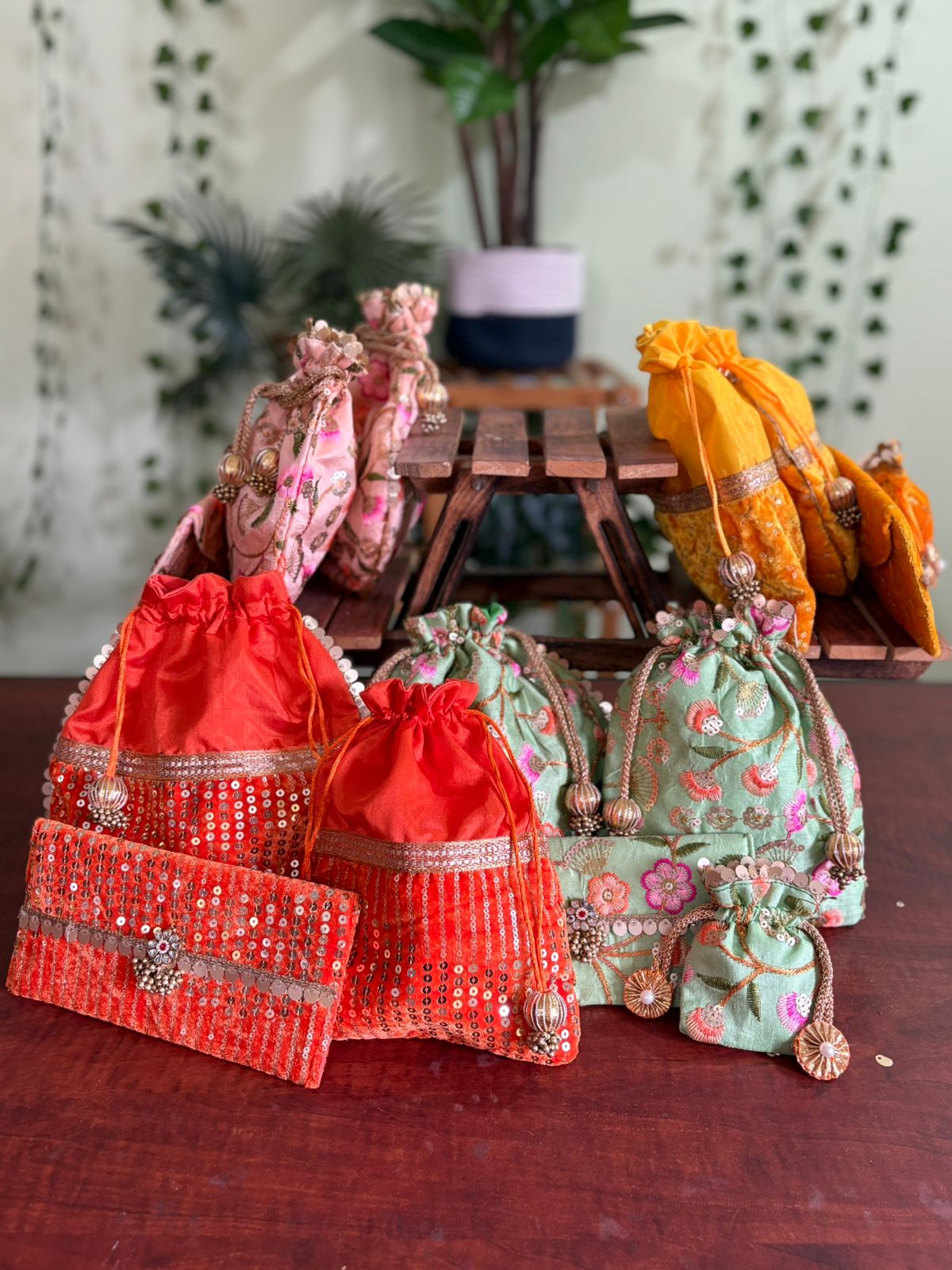 Orange Velvet Potli Set of 4 pcs - Image 2