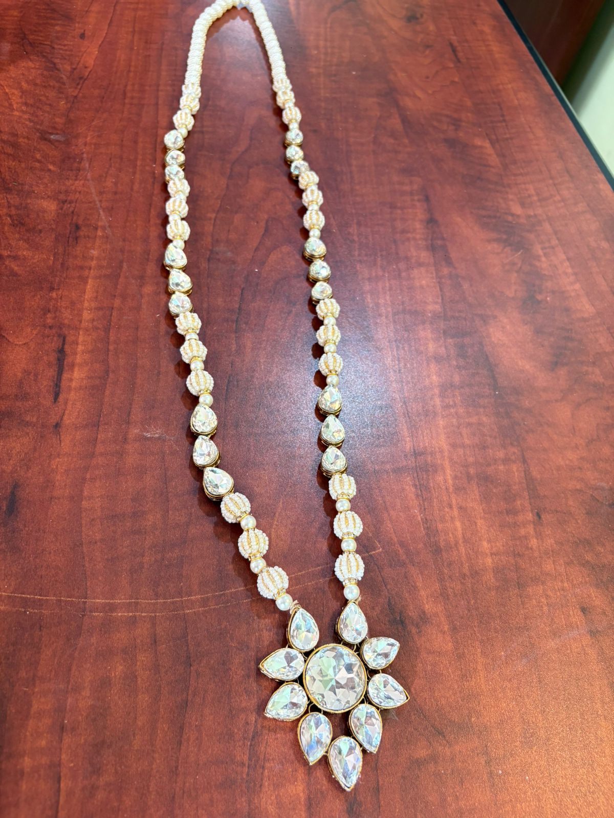 Light Pearl maala with Kundan Flower (pair of 2 pcs )