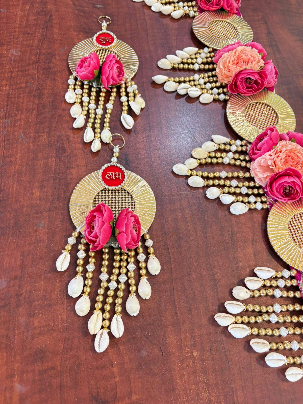 Heavy Jhallar style pink bandanwar with hangings - Image 3