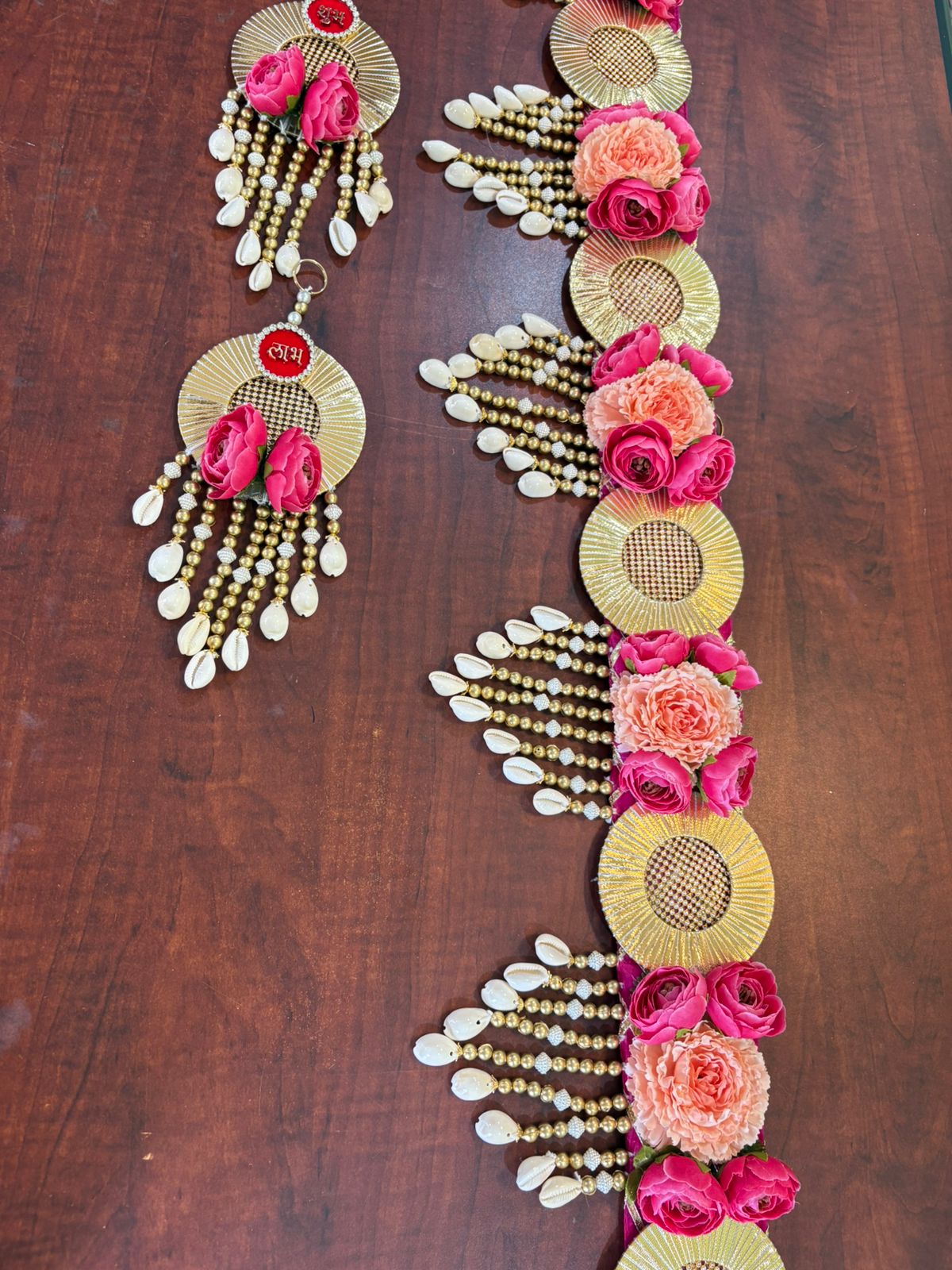 Heavy Jhallar style pink bandanwar with hangings - Image 4