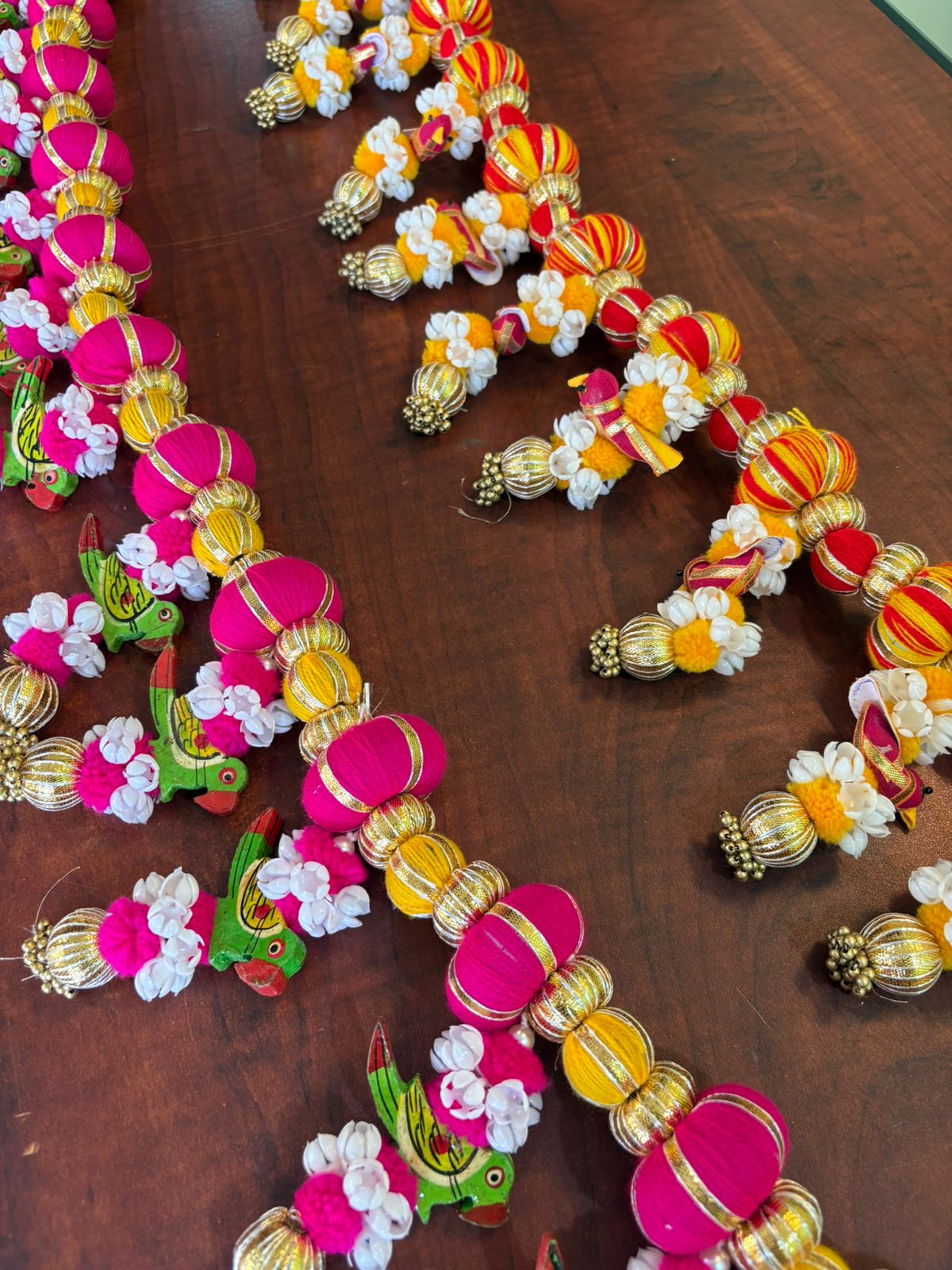 Traditional parrot and ghungroo bandanwar (Red/Rani) - Image 3