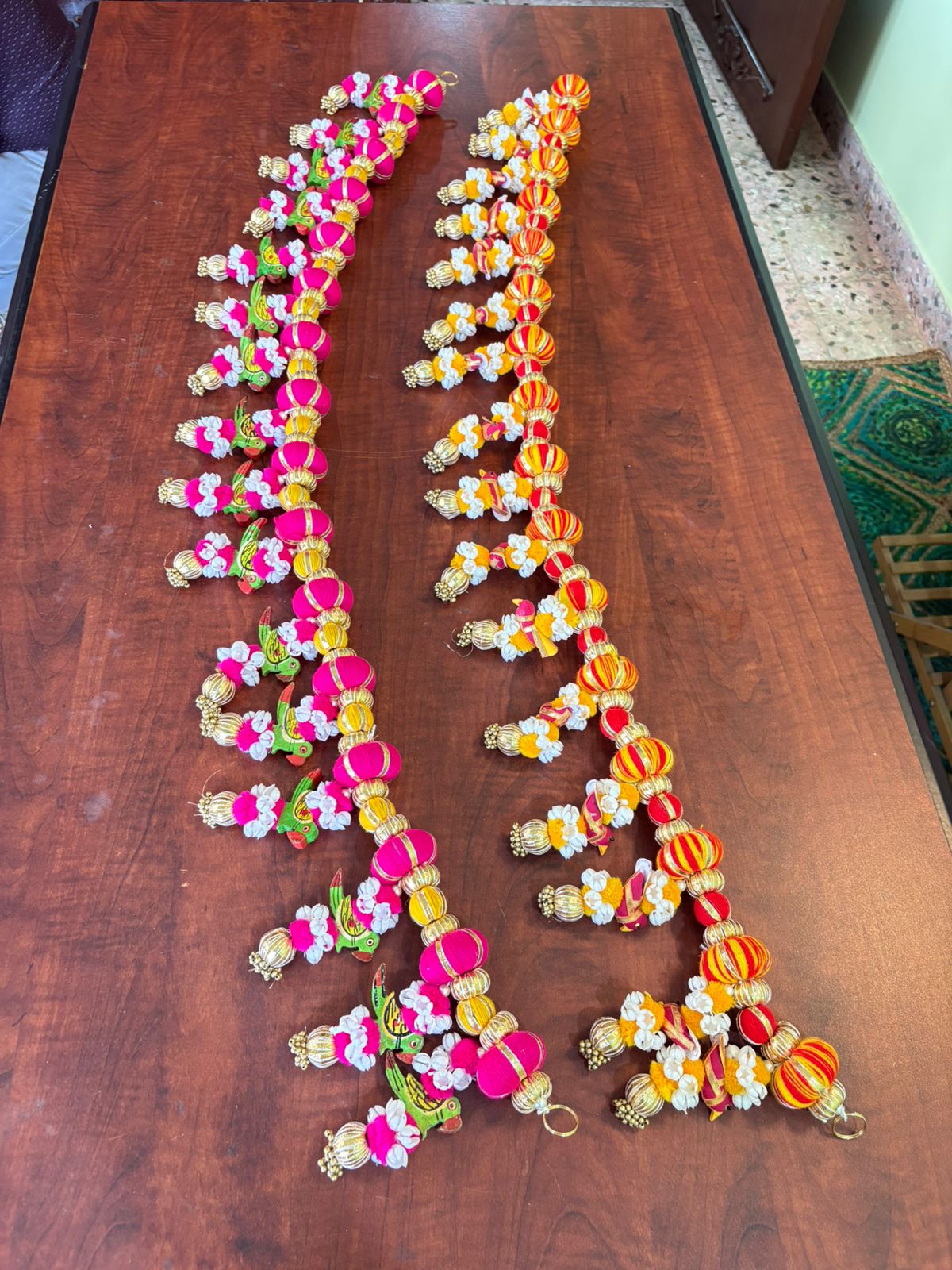 Traditional parrot and ghungroo bandanwar (Red/Rani) - Image 4