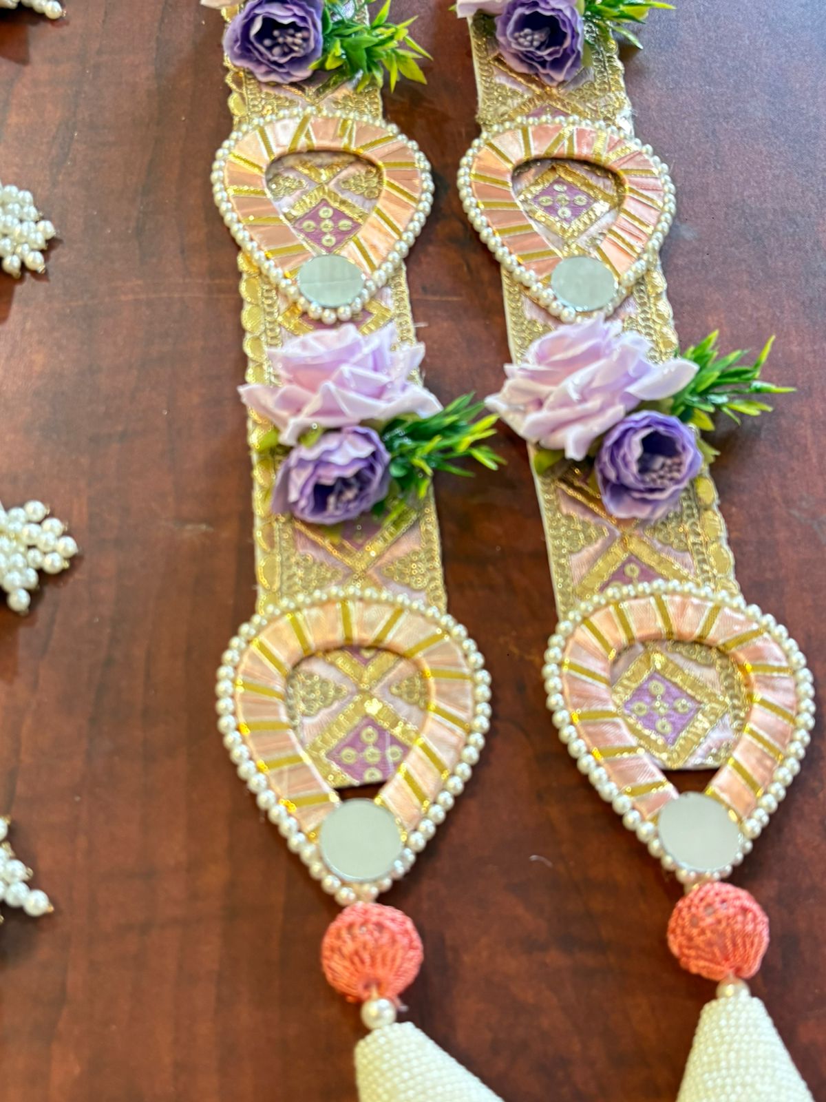 Pastel shades of bandanwars with floral work (set of 2 bandanwar and hanging) ) - Image 8