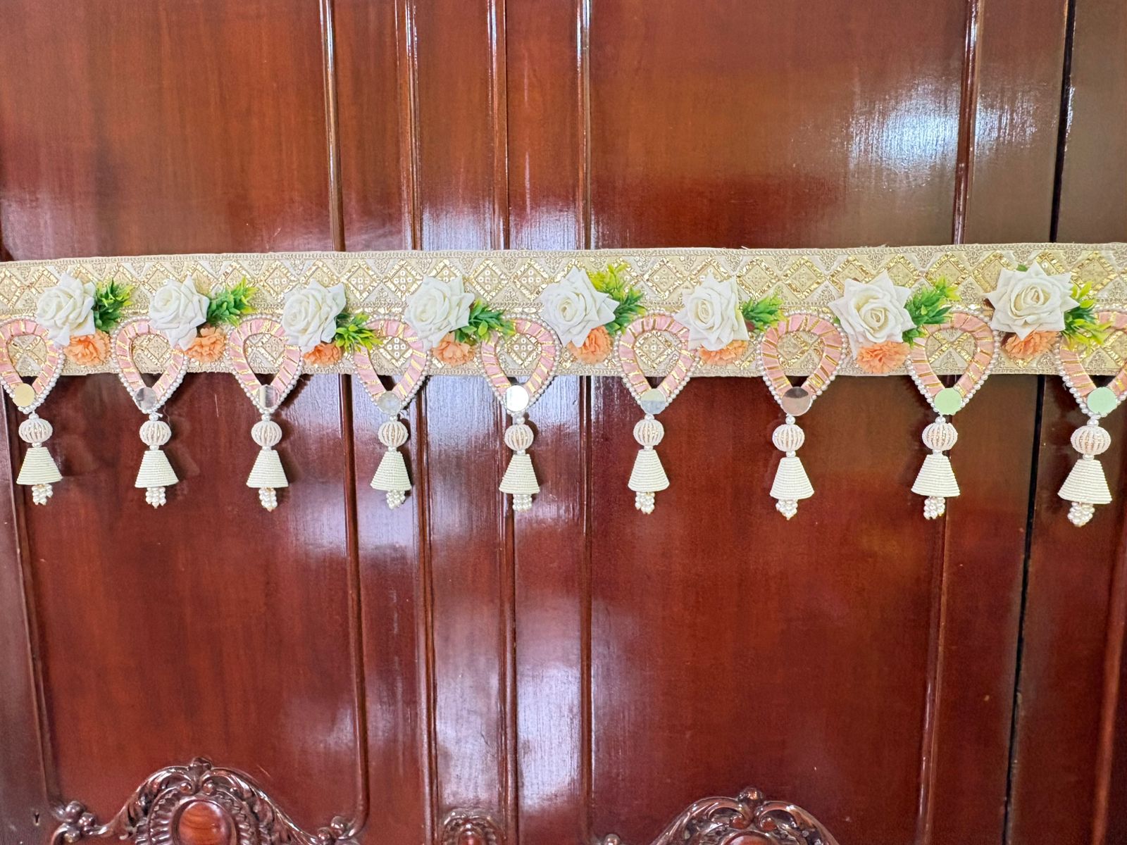 Pastel shades of bandanwars with floral work (set of 2 bandanwar and hanging) ) - Image 5