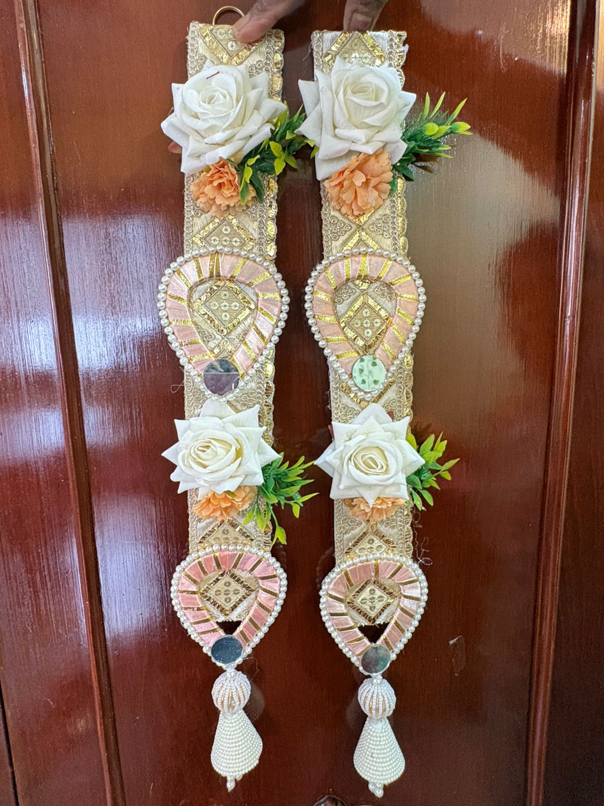 Pastel shades of bandanwars with floral work (set of 2 bandanwar and hanging) ) - Image 6
