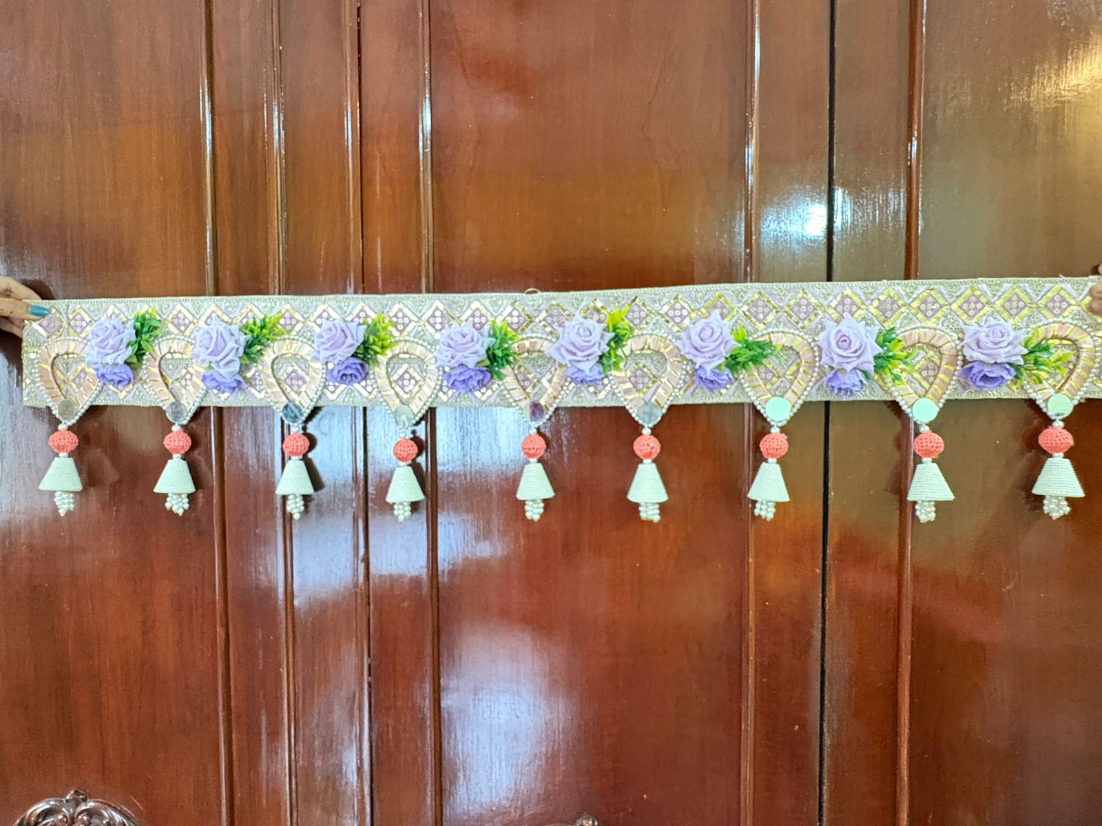 Pastel shades of bandanwars with floral work (set of 2 bandanwar and hanging) ) - Image 7