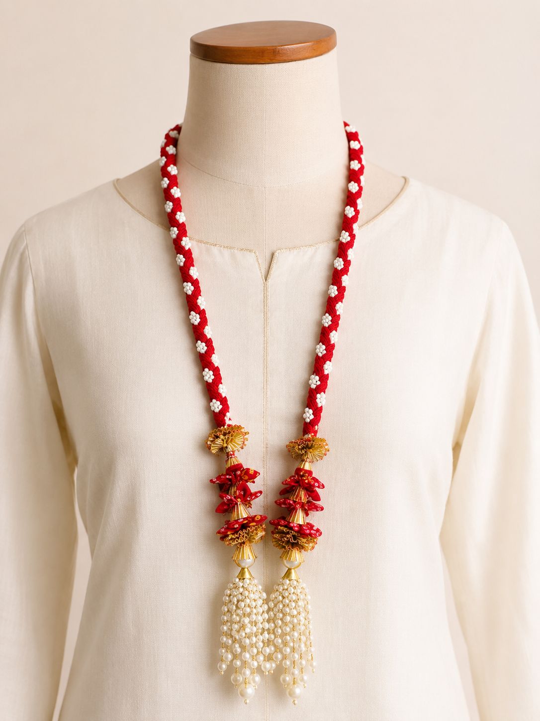 Pearl Braided swagat maala with bandini flowers (pack of 10) - Image 4