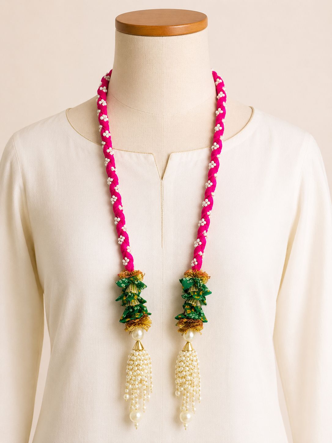 Pearl Braided swagat maala with bandini flowers (pack of 10) - Image 5