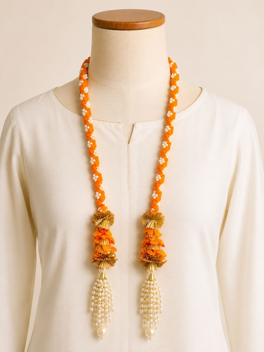 Pearl Braided swagat maala with bandini flowers (pack of 10) - Image 6