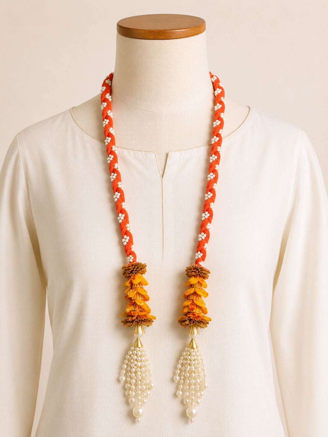 Pearl Braided swagat maala with bandini flowers (pack of 10) - Image 7
