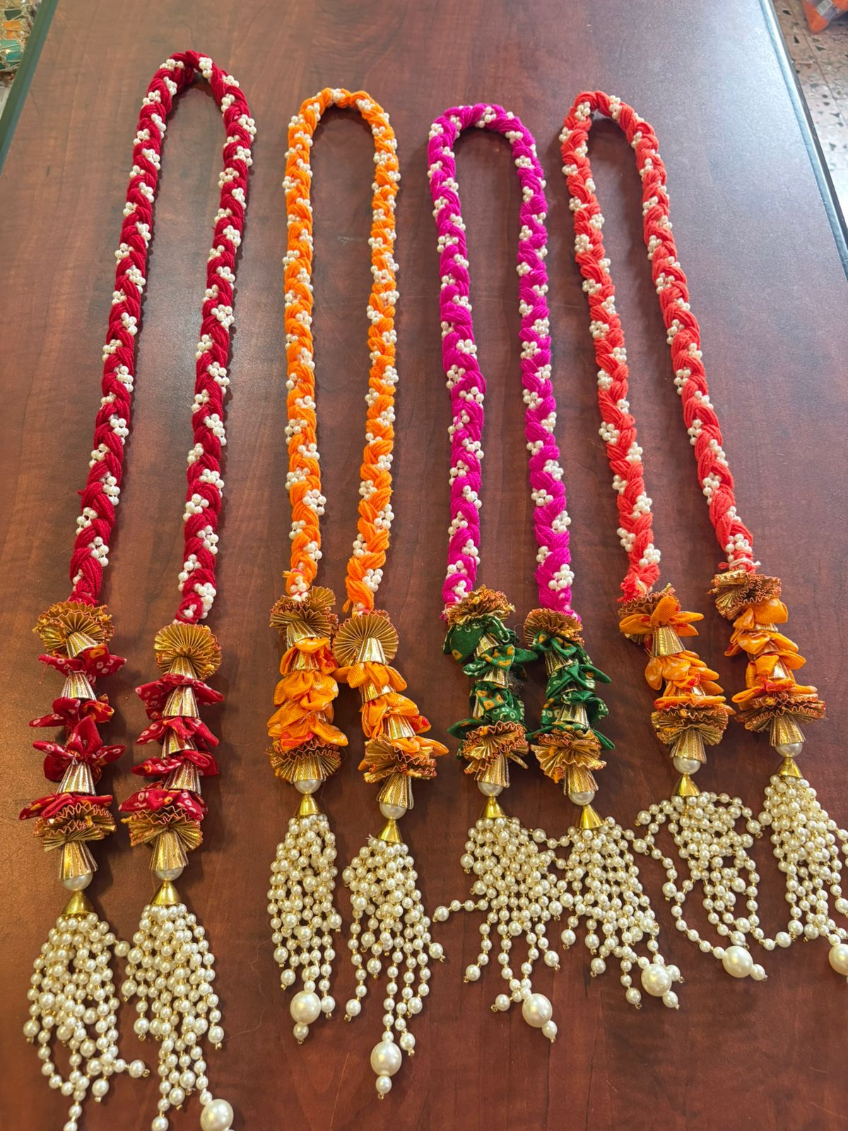 Pearl Braided swagat maala with bandini flowers (pack of 10) - Image 2