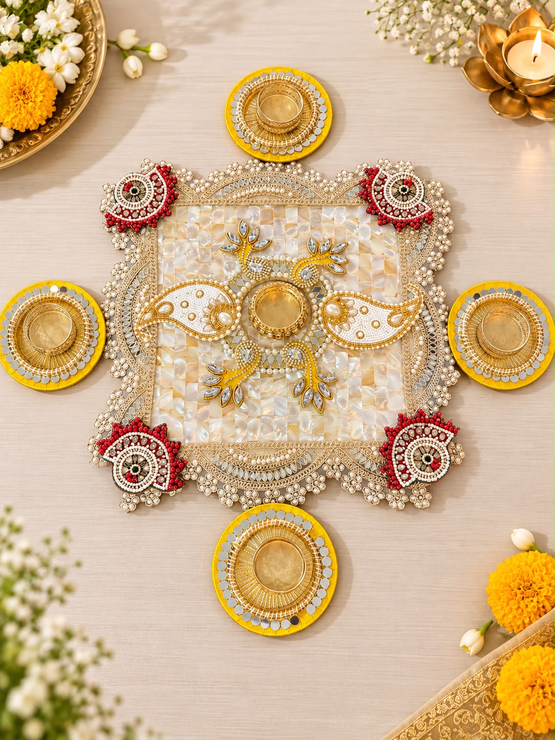 MOP rangoli 10 inch with heavy work done (set of 5 pcs )