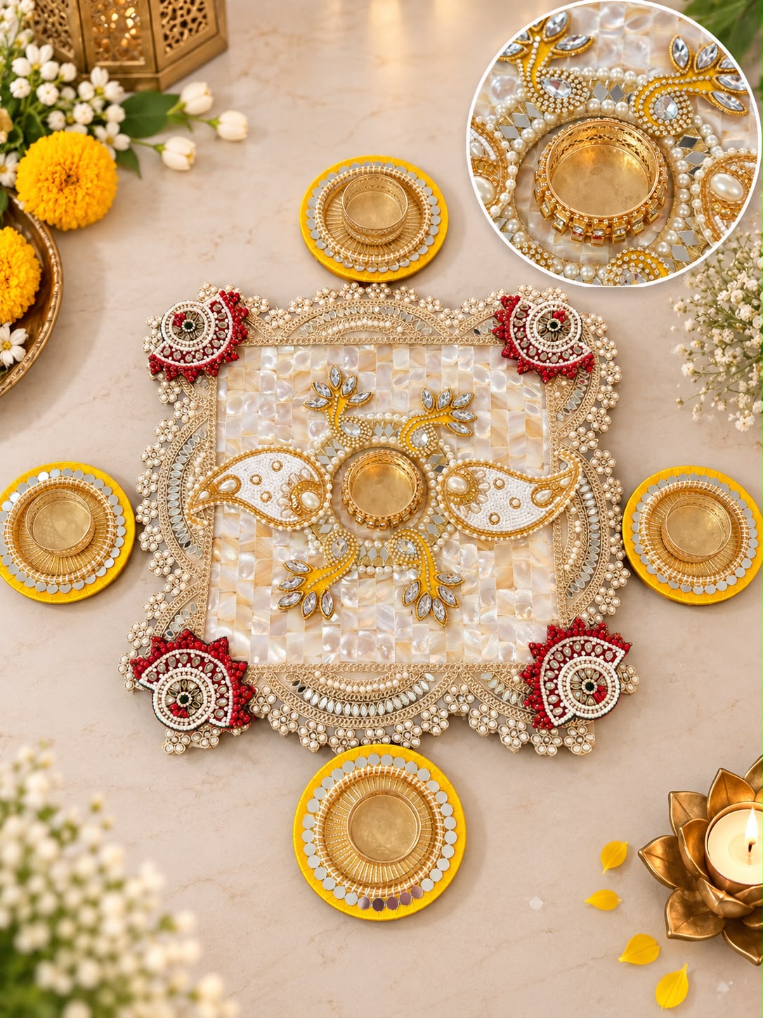 MOP rangoli 10 inch with heavy work done (set of 5 pcs ) - Image 2