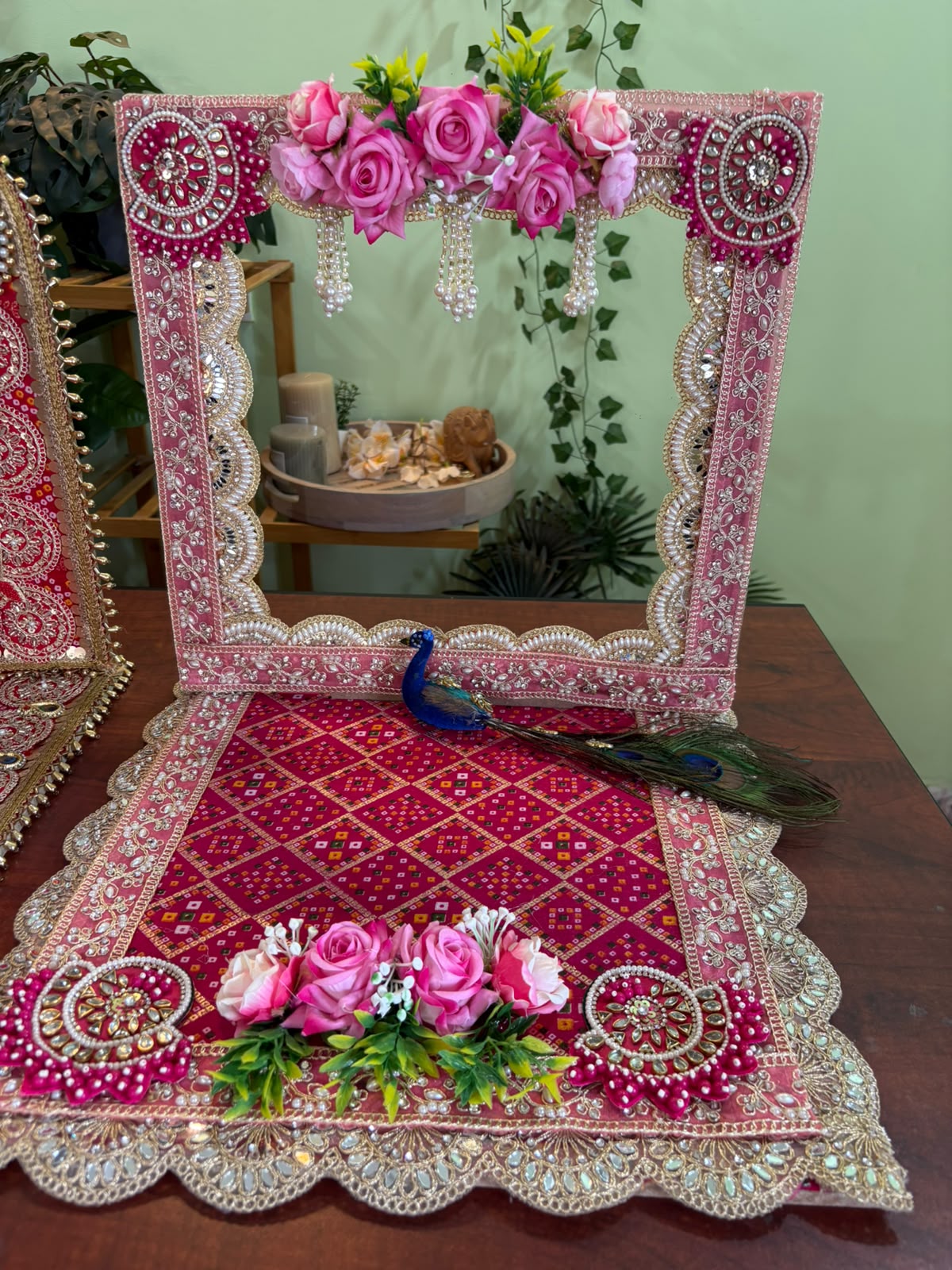 Pink peacock backdrop mandap - Image 2