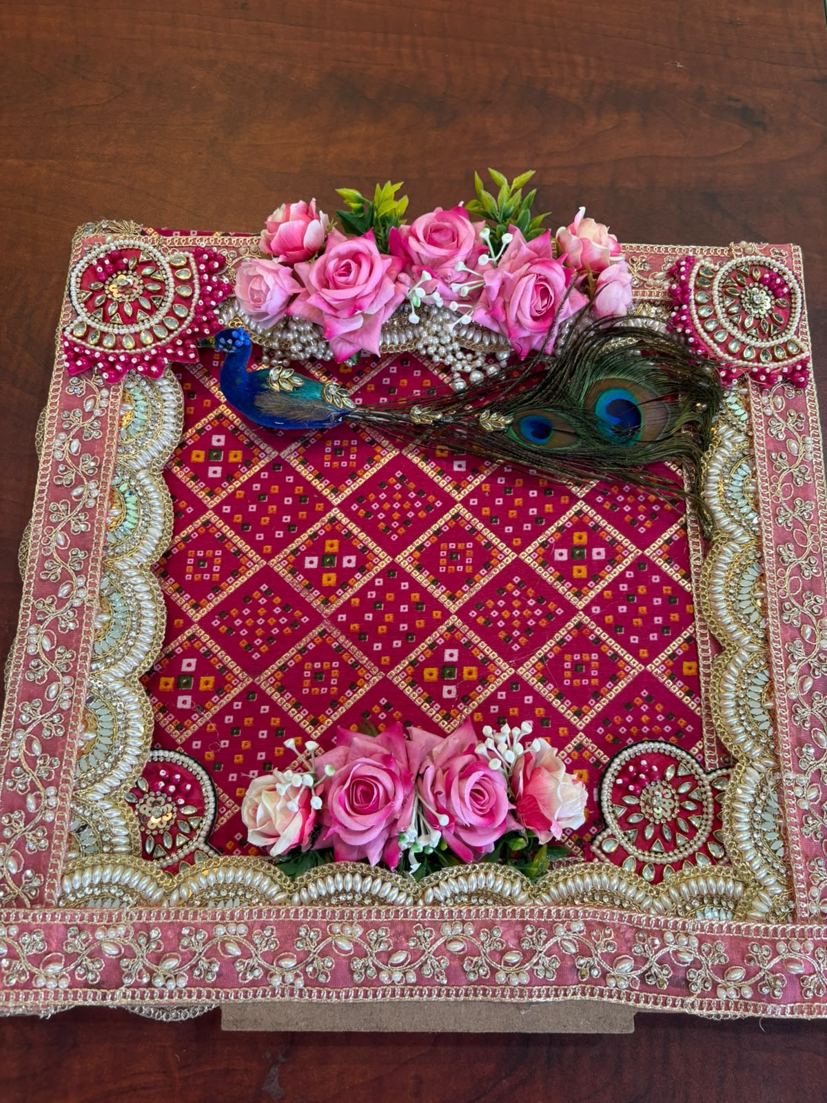 Pink peacock backdrop mandap - Image 3