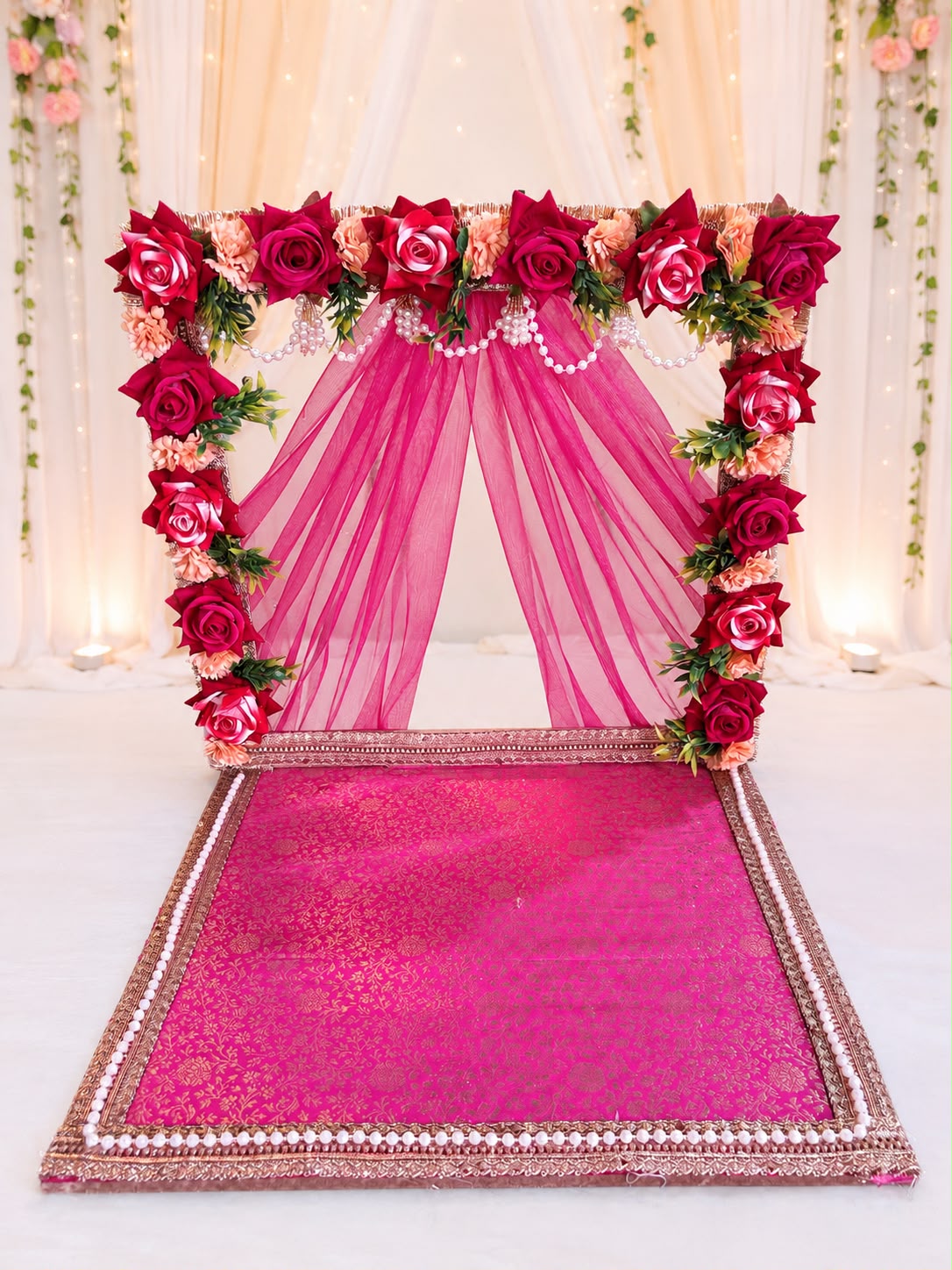 Royal Brocade Pink curtain mandap (16 X 16 ) - Image 3