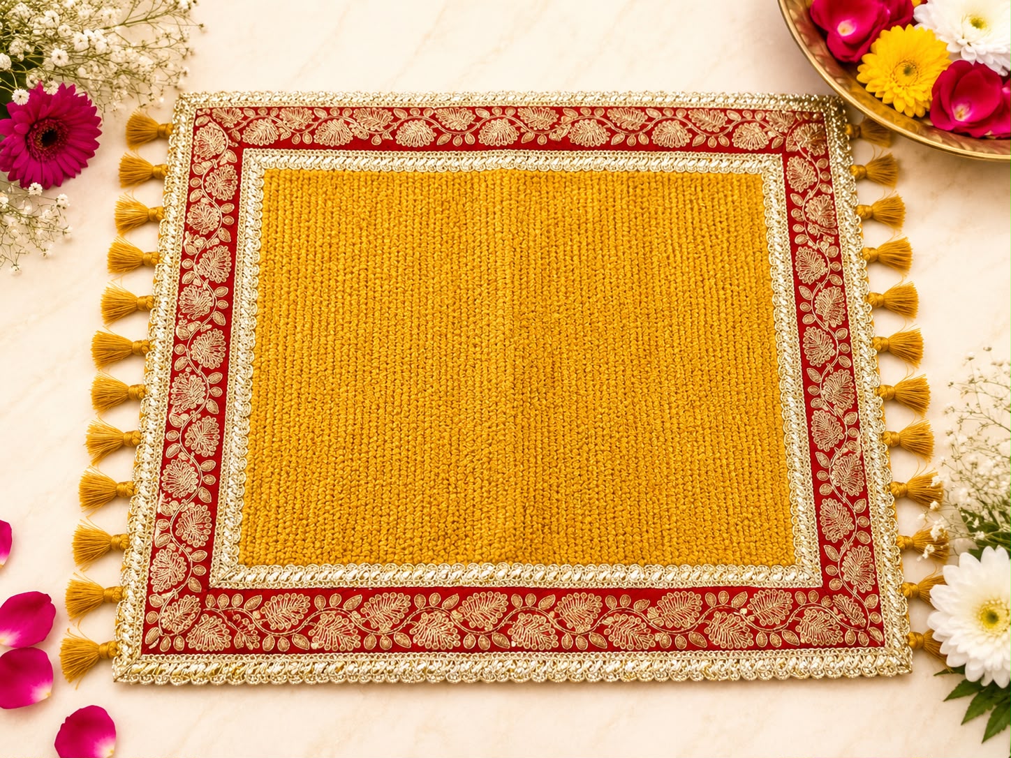 Thick Durry aasan in Zari border (Pack of 2 )