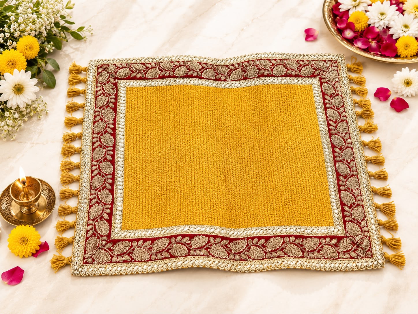 Thick Durry aasan in Zari border (Pack of 2 ) - Image 3