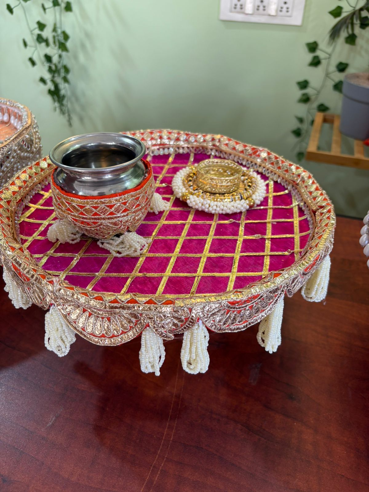 Rani Pink Karwa Chauth (set of 3 pcs with diya) - Image 2