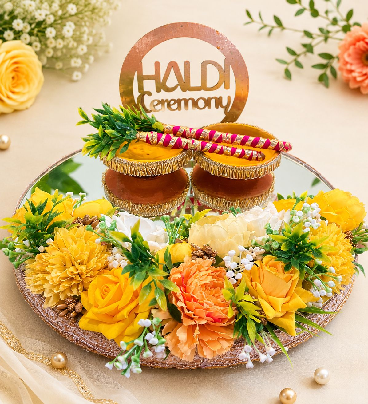 Mirror base Haldi platter 12 inches - Image 2