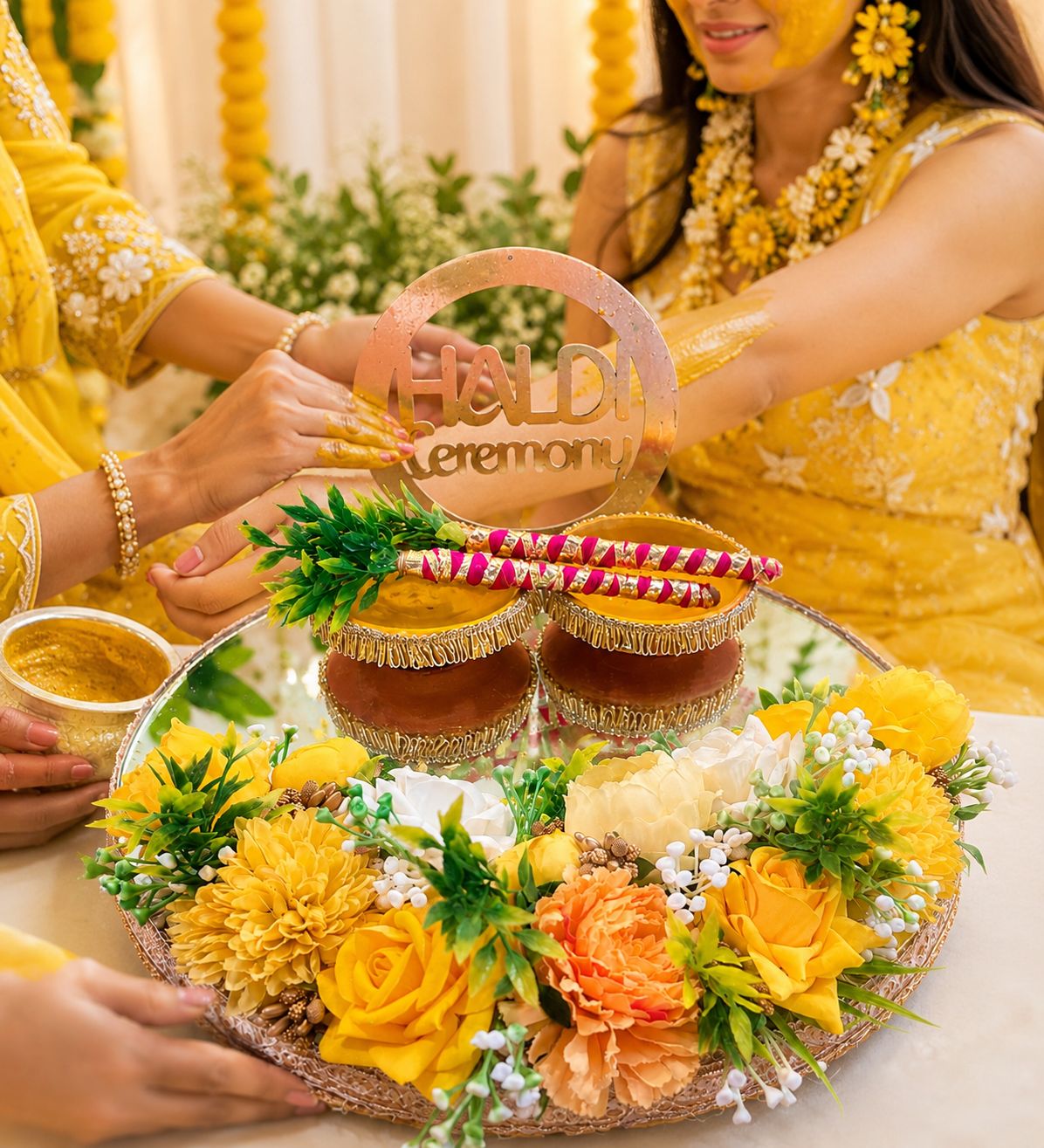Mirror base Haldi platter 12 inches - Image 3