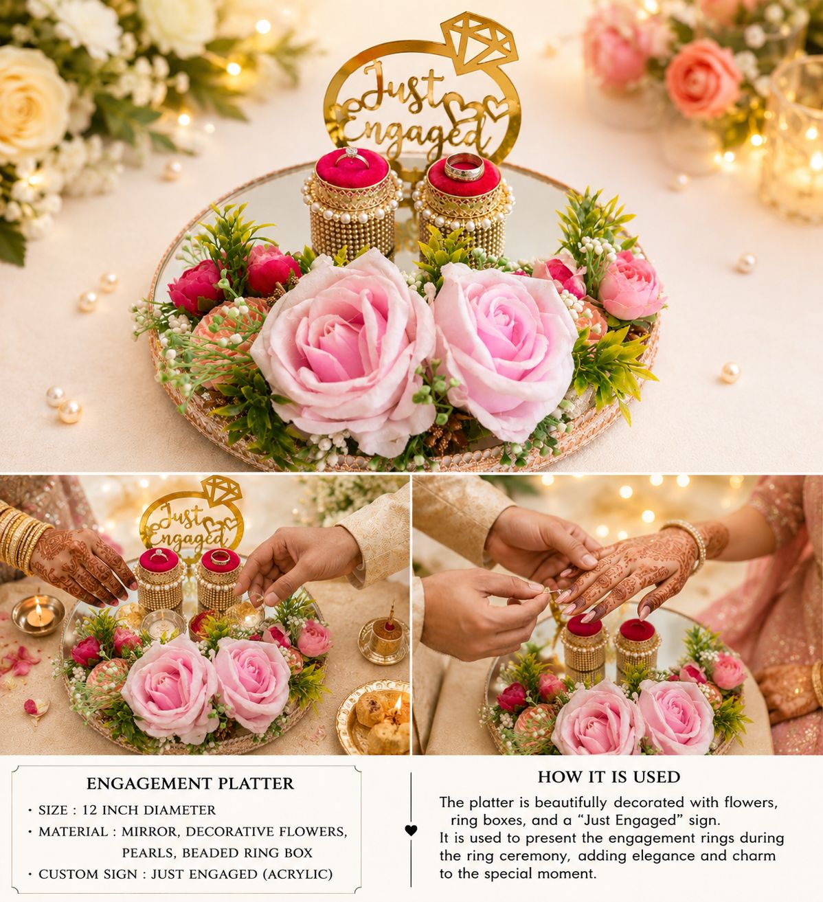 Mirror base Engagement platter in Rose Pink - Image 2