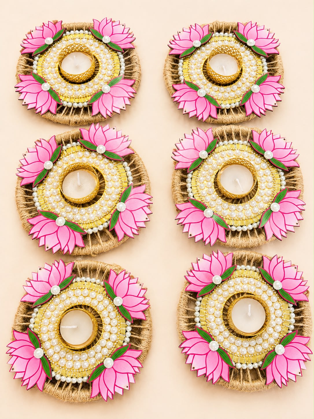 Lotus jute rangoli mat 6 inch (pack of 4 pcs ) - Image 4