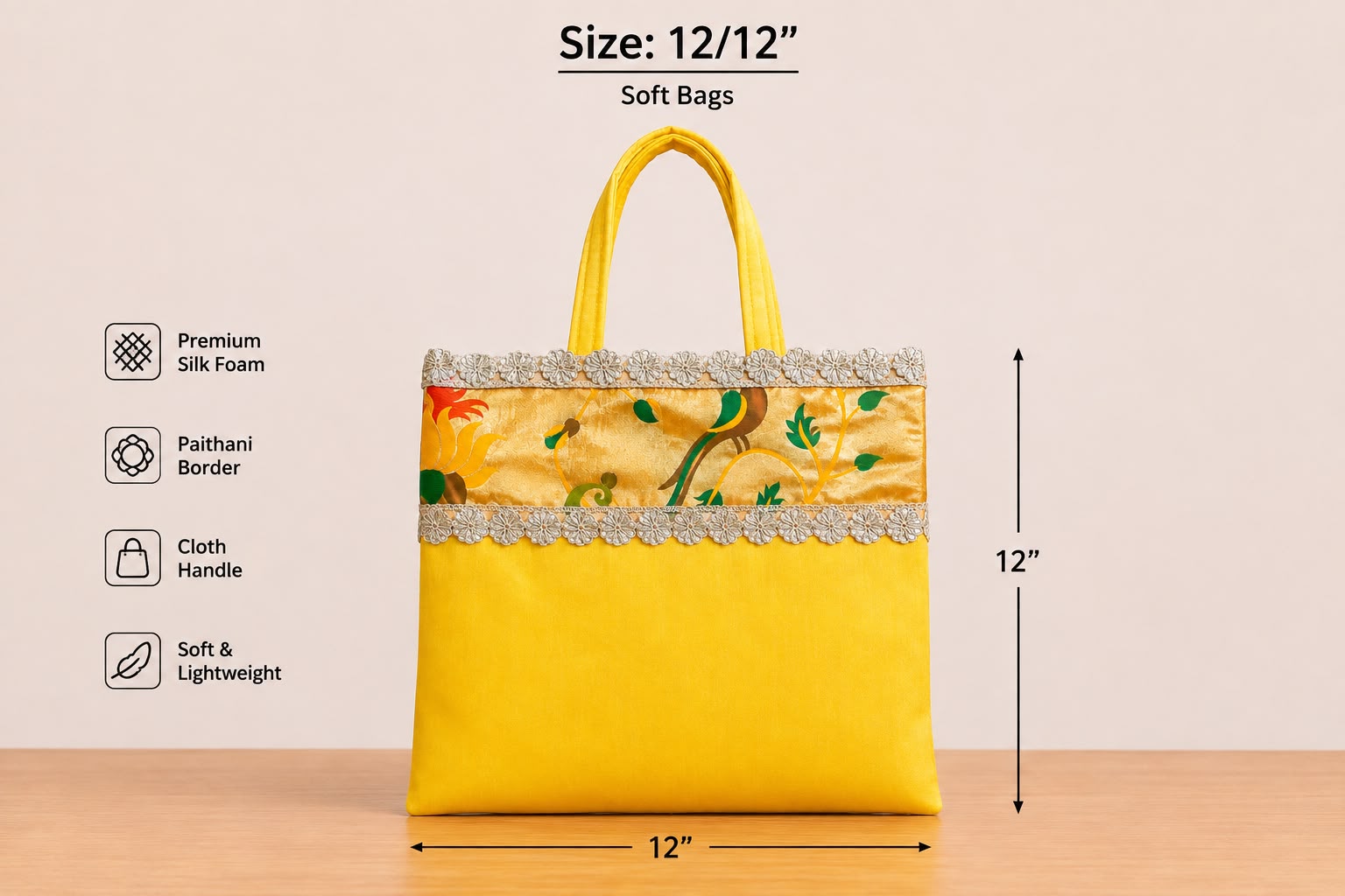 Soft silk dupian bags with paithaini border 12 BY 12 inches (pack of 10) - Image 3